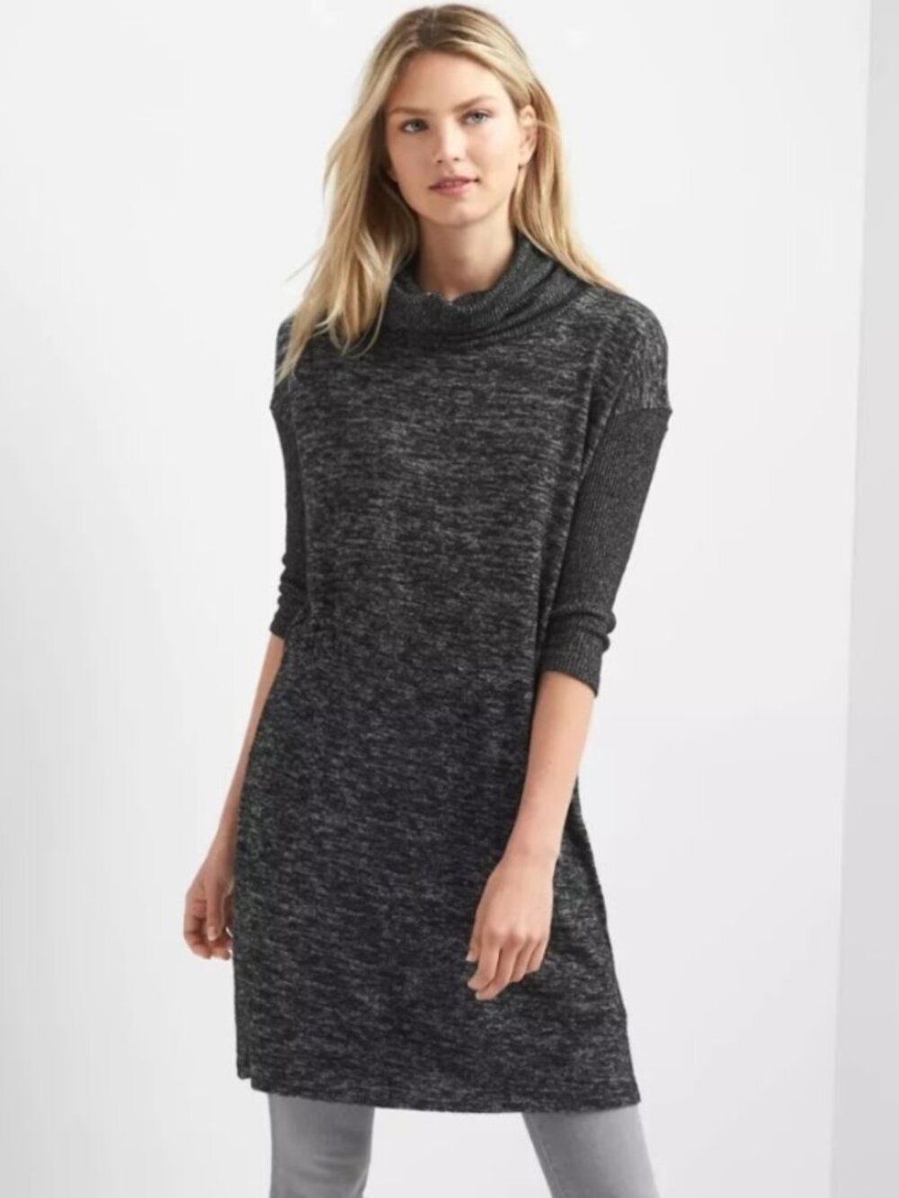 GAP Women's Grey Knit Sweater Dress Cowl Neck Gray Long Sleeve Shirt Mini Small